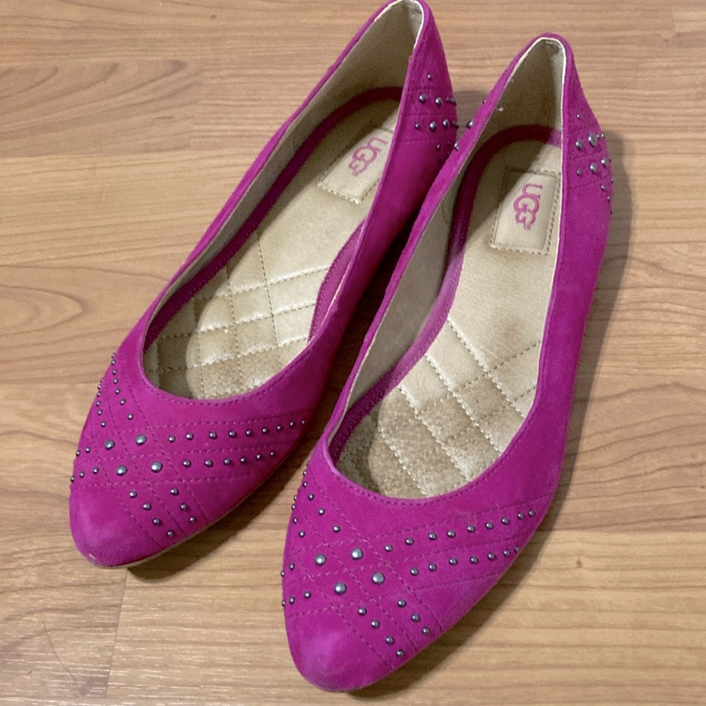 UGG Studded Raspberry Suede Flats - Picture 2 of 7